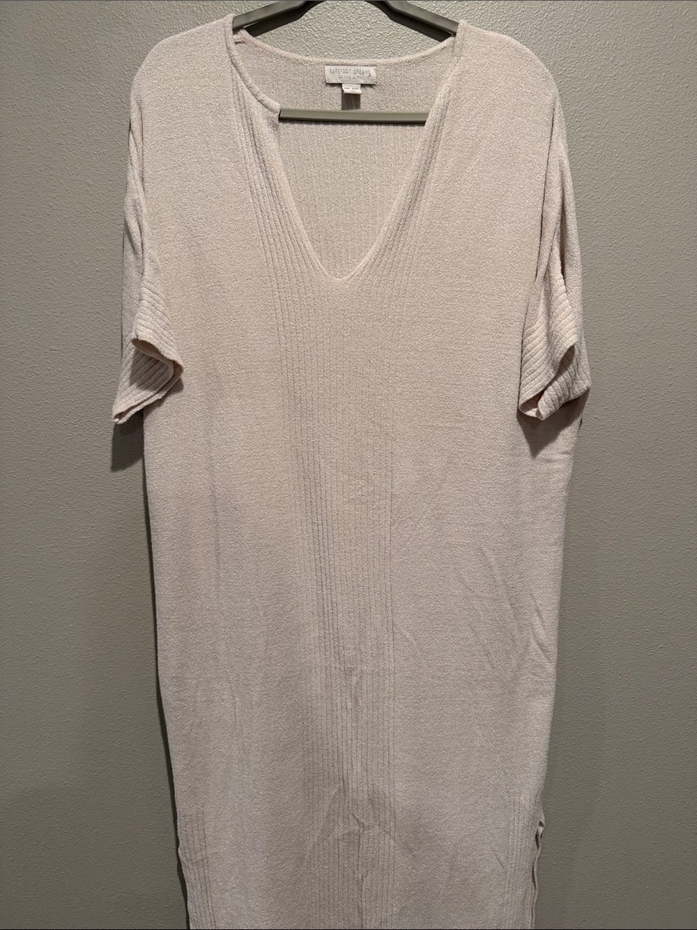 Barefoot Dreams CozyChic Ultra Lite Beige V-Neck Short Sleeve Knit Tunic